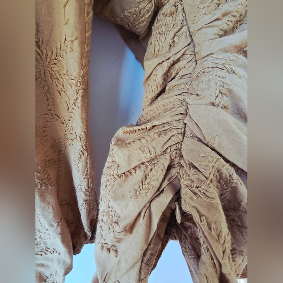 MAJE Lalmeto One Sleeve Tan BROWN Blouse Embroidered Cut Out Zipper Size 1 S - Picture 8 of 16